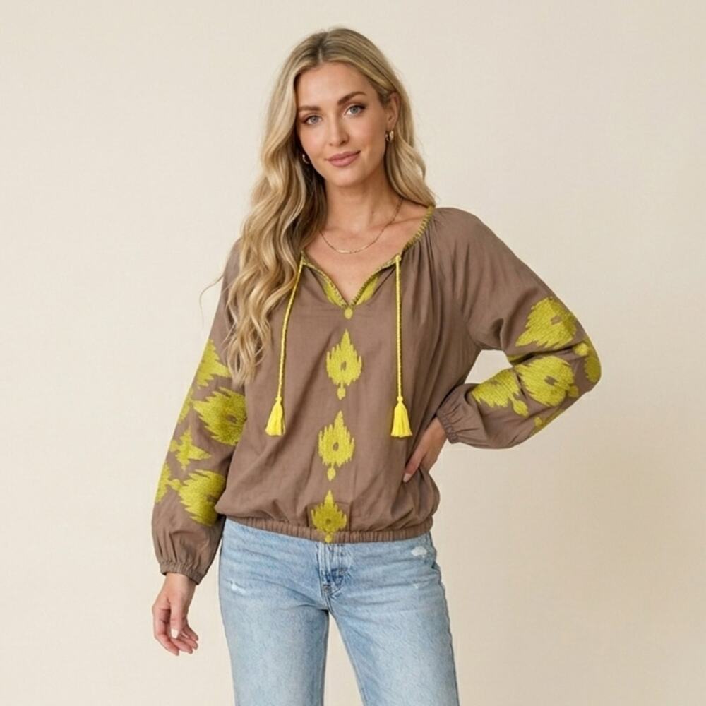 Christophe Sauvat Santorini Embroidered Peasant Top Size XS